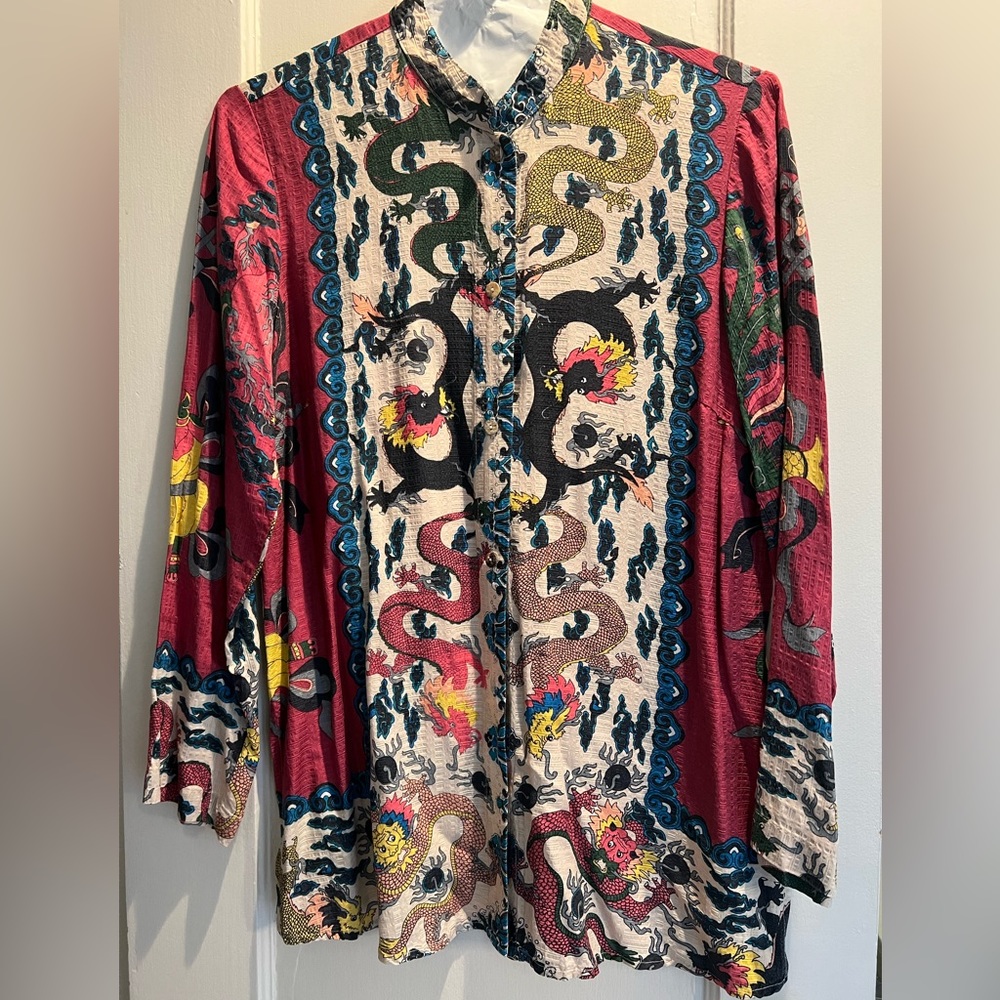 Citron mandarin-collar long sleeve blouse, size L